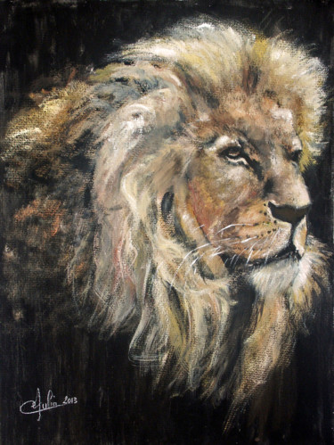 Pintura intitulada "le Lion" por Julia Colletto, Obras de arte originais, Guache