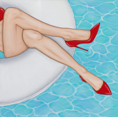 Painting titled "Lazy River" by Julia Dogan, Original Artwork, Oil Mounted on Wood Stretcher frame