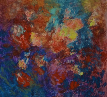Pittura intitolato "Red Flowers. Abstra…" da Julia Leon, Opera d'arte originale, Acrilico Montato su Telaio per barella in l…