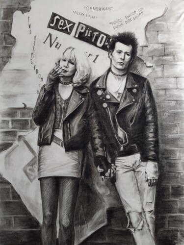 Disegno intitolato "Sex Pistols" da Julia Lihina, Opera d'arte originale, Carbone