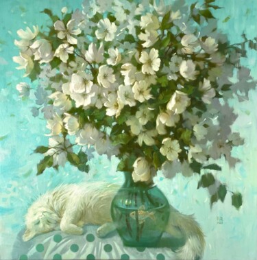 Malarstwo zatytułowany „Белые сны” autorstwa Julia Nepokrytaya, Oryginalna praca, Olej Zamontowany na Drewniana rama noszy