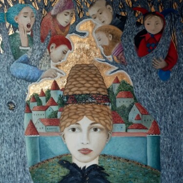 "Lady Q" başlıklı Tablo Julia Ozerova tarafından, Orijinal sanat, Petrol Ahşap panel üzerine monte edilmiş