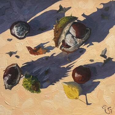 Painting titled "Chestnut fruit _1" by Julia Sahno, Original Artwork, Oil