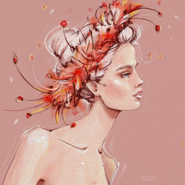 Digital Arts titled "Fall vibes , nymph" by Julia Shchedrova, Original Artwork, Digital Painting