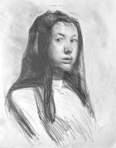 Dessin intitulée "Selfportrait" par Julia Skrypnyk, Œuvre d'art originale, Graphite