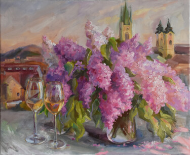 Painting titled "Date in the old town" by Julia Tomesko, Original Artwork, Oil