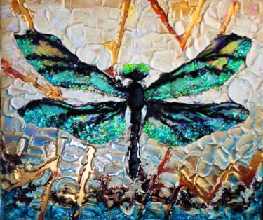 Painting titled "Dragonfly. 3D Resin…" by Julia Crystal, Original Artwork, Resin Mounted on Wood Stretcher frame