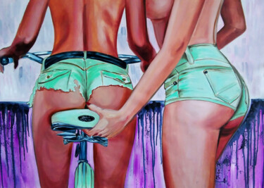 Painting titled "Teach me! Two beaut…" by Julia Crystal, Original Artwork, Oil Mounted on Wood Stretcher frame