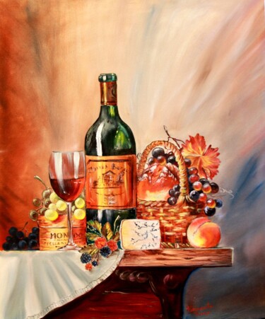 Painting titled "Still life with a b…" by Julia Crystal, Original Artwork, Oil Mounted on Wood Stretcher frame