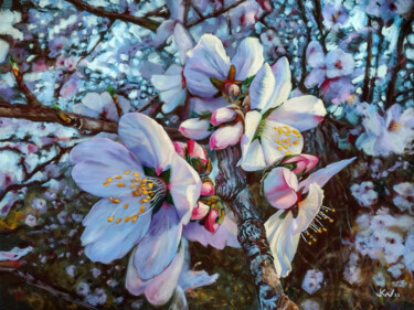 Pintura intitulada "Flor De Almendro nº…" por Julian Garcia-Viso, Obras de arte originais, Pastel Montado em Vidro