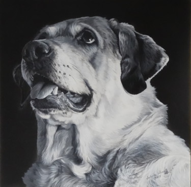 Painting titled "Labrador monochrome" by Julian Wheat, Original Artwork, Acrylic