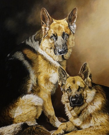 Картина под названием "German Shepherds" - Julian Wheat, Подлинное произведение искусства, Акрил