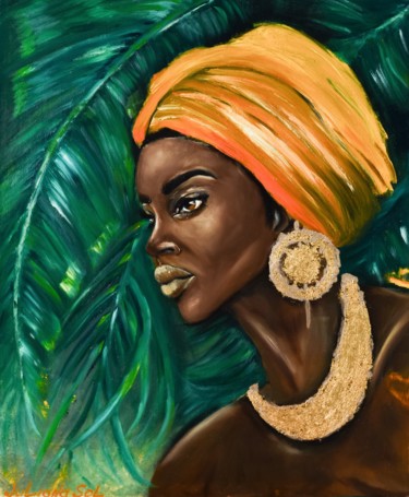 제목이 "Jungle"인 미술작품 Juliana Sol로, 원작, 기름 나무 들것 프레임에 장착됨