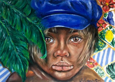 Peinture intitulée "Baby in a blue cap" par Juliana Sol, Œuvre d'art originale, Huile