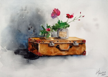 Schilderij getiteld "Suitcase mood" door Juliaresha, Origineel Kunstwerk, Aquarel