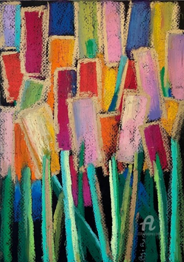 Desenho intitulada "Colourful reeds" por Julia Suptel, Obras de arte originais, Pastel