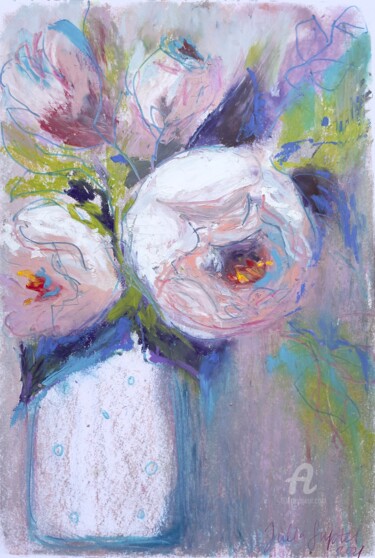 Disegno intitolato "Dreamy roses" da Julia Suptel, Opera d'arte originale, Pastello