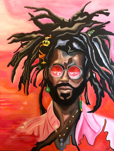 Pittura intitolato "RASTAMAN IN THE SUN…" da Julie Coudret Carrasco, Opera d'arte originale, Olio Montato su Telaio per bare…