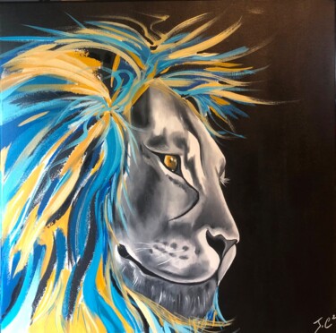 Pittura intitolato "CONQUERING LION 1" da Julie Coudret Carrasco, Opera d'arte originale, Olio Montato su Telaio per barella…