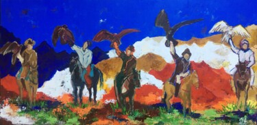 绘画 标题为“Chasseurs mongols” 由Julie D'Aragon, 原创艺术品, 油
