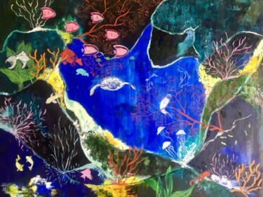Schilderij getiteld "En eaux claires" door Julie D'Aragon, Origineel Kunstwerk, Olie