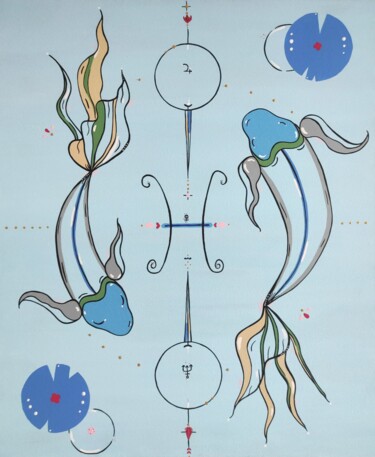 Картина под названием "Pisces" - Julie Gosse, Подлинное произведение искусства, Акрил Установлен на Деревянная рама для носи…