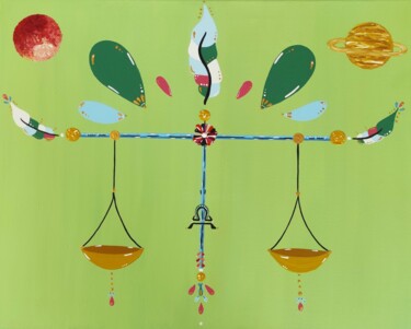 Malarstwo zatytułowany „Libra” autorstwa Julie Gosse, Oryginalna praca, Akryl Zamontowany na Drewniana rama noszy