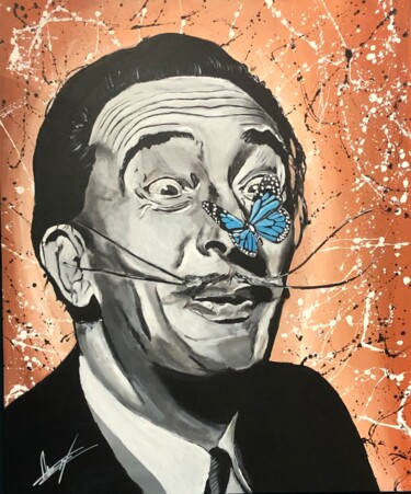 Painting titled "DALI Comme le nez a…" by Julien Antoine (YOZ), Original Artwork, Acrylic Mounted on Wood Stretcher frame