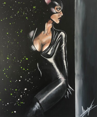 Painting titled "Catwoman" by Julien Antoine (YOZ), Original Artwork, Acrylic Mounted on Wood Stretcher frame
