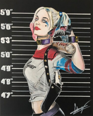Painting titled "Harley Quinn confin…" by Julien Antoine (YOZ), Original Artwork, Acrylic Mounted on Wood Stretcher frame