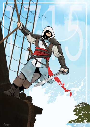 Digital Arts με τίτλο "AC - Edward Kenway" από Julien Rouleau, Αυθεντικά έργα τέχνης, Ψηφιακή ζωγραφική