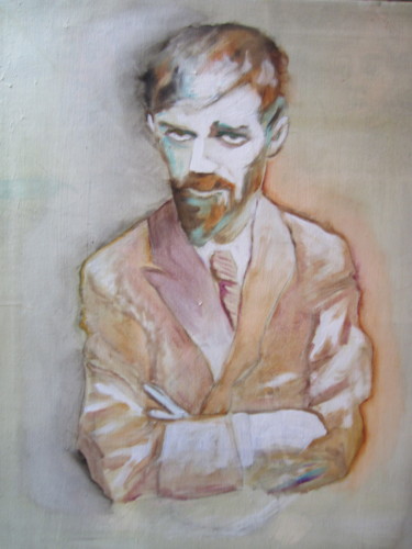 Painting titled "D.H. Lawrence" by Juliette Rousseau, Original Artwork, Acrylic Mounted on Wood Stretcher frame