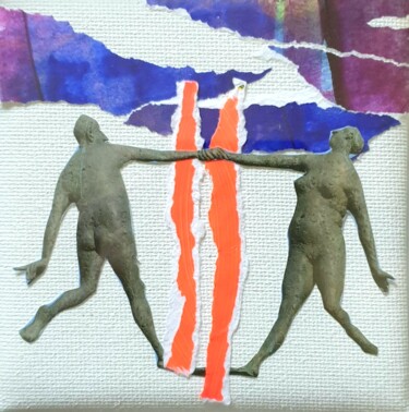 Colagens intitulada "Hand in glove" por Julie Verhague, Obras de arte originais, Acrílico Montado em Cartão