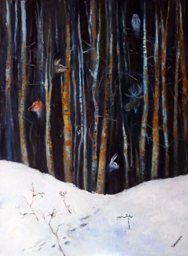 Painting titled "The misteries of fo…" by Julija Demenkova, Original Artwork, Oil
