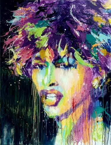 Painting titled "Tina Turner" by Julijana Voloder, Original Artwork, Acrylic Mounted on Wood Stretcher frame