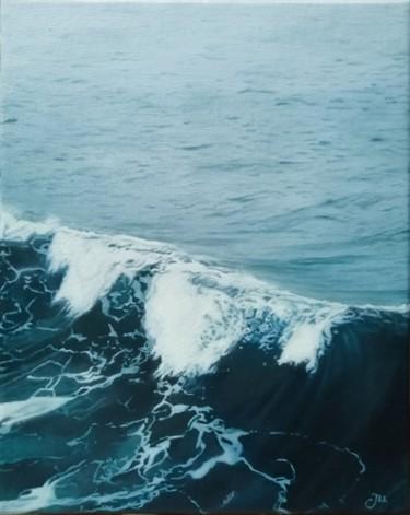 Schilderij getiteld "Blue ocean wave" door Julija Usoniene, Origineel Kunstwerk, Olie