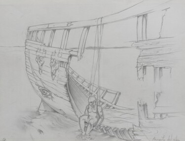 Drawing titled "Navegante del alba" by Julio Cesar Garcia Garnateo, Original Artwork, Pencil
