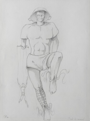 Drawing titled "Titiritero" by Julio Cesar Garcia Garnateo, Original Artwork, Pencil
