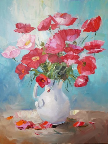 Malerei mit dem Titel "Picture "Poppies" f…" von Julia Antsis, Original-Kunstwerk, Öl