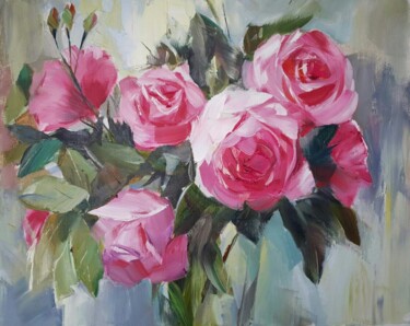 Malerei mit dem Titel "Charming roses" von Julia Antsis, Original-Kunstwerk, Öl