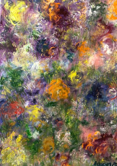 Картина под названием "На клумбе. Цветы" - Анна Шкуратова, Подлинное произведение искусства, Масло