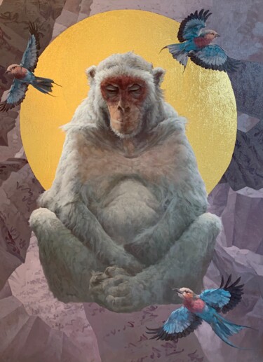 Pintura titulada "溯古-申猴" por Jun Ming Li, Obra de arte original, Pigmentos Montado en Bastidor de camilla de madera