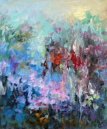 Painting titled "Spring Swamp" by Junija Galejeva, Original Artwork, Oil Mounted on Wood Stretcher frame