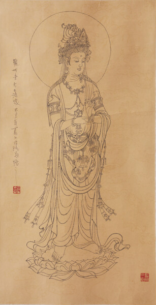 Pittura intitolato "Bodhisattva Avaloki…" da Junqi Liu, Opera d'arte originale, Inchiostro