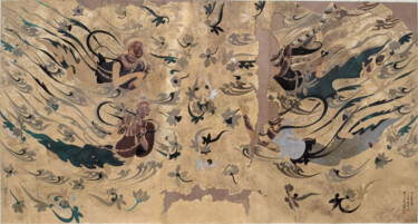 Painting titled "Offering Apsaras" by Junqi Liu, Original Artwork, Pigments