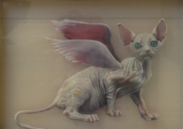 「一只会飞的猫」というタイトルの絵画 Junyi Wangによって, オリジナルのアートワーク, オイル