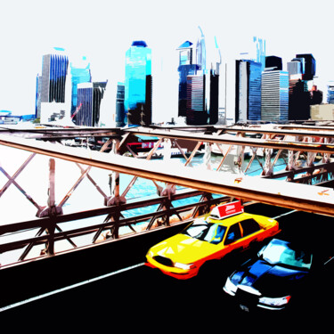 Digital Arts titled "Brooklyn-Bridge" by Jürg Strässle, Original Artwork, 2D Digital Work Mounted on Aluminium