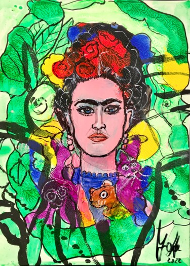 Painting titled ""Hommage an Frida K…" by Jürgen Grafe, Original Artwork, Acrylic