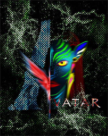 「Avatar」というタイトルのデジタルアーツ Jürgen Haffa (creator)によって, オリジナルのアートワーク, 写真モンタージュ アルミニウムにマウント