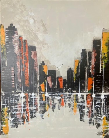 Painting titled "Manhattan at night…" by Jurgen Jabouille, Original Artwork, Acrylic